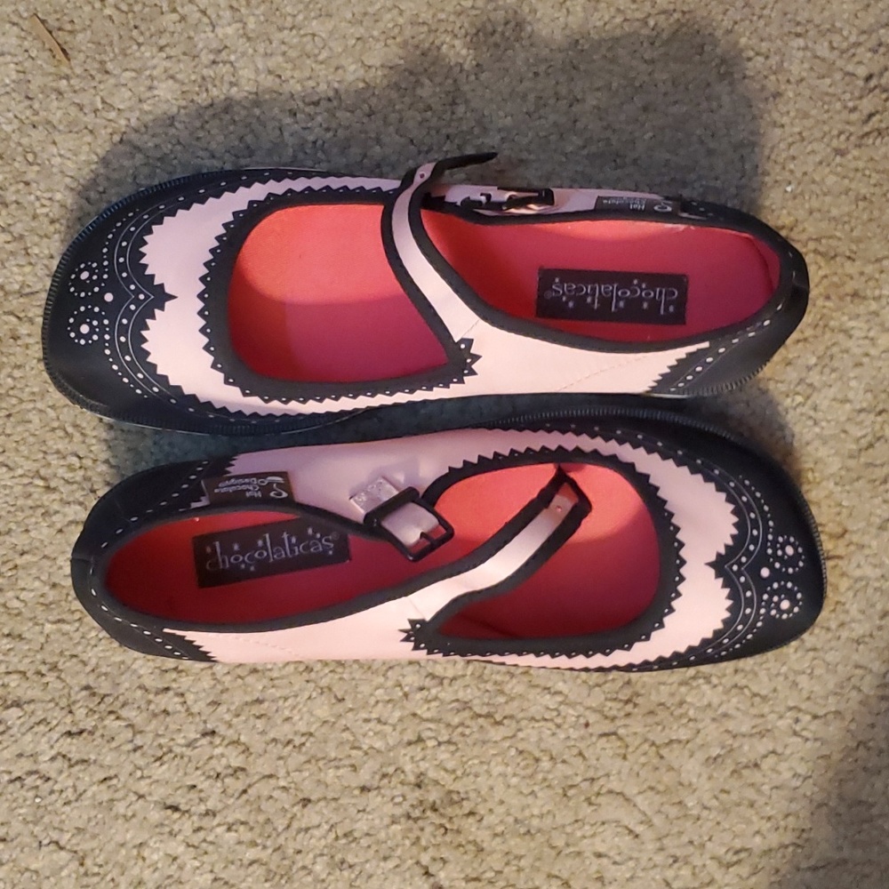 Hot chocolate design Mary Jane platforms.